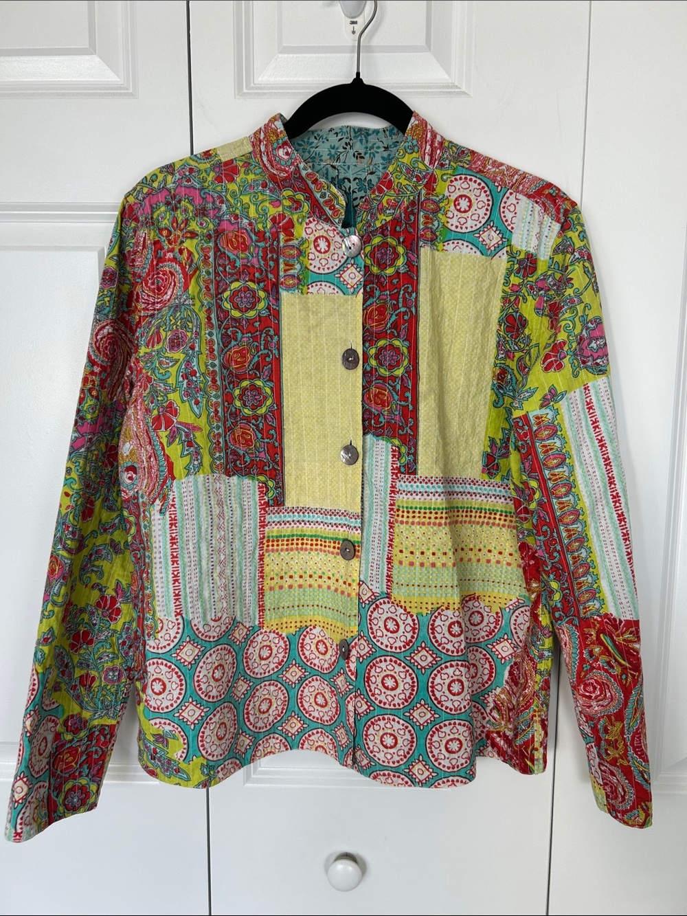 Boho Patchwork Button-Front Women’s Top in Multi Size Small